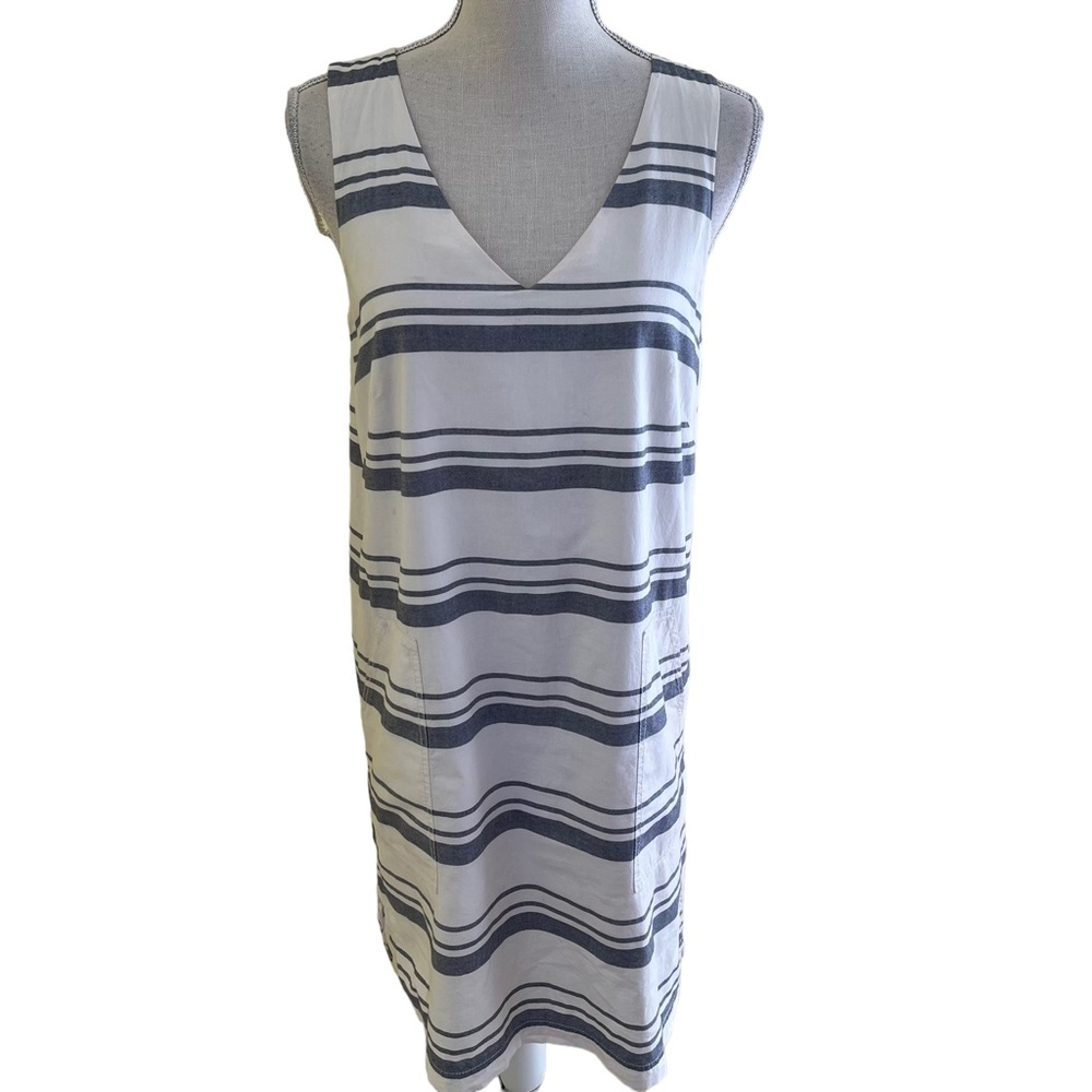 Lilla P White and Blue Striped Sleeveless Cotton Shift Dress S